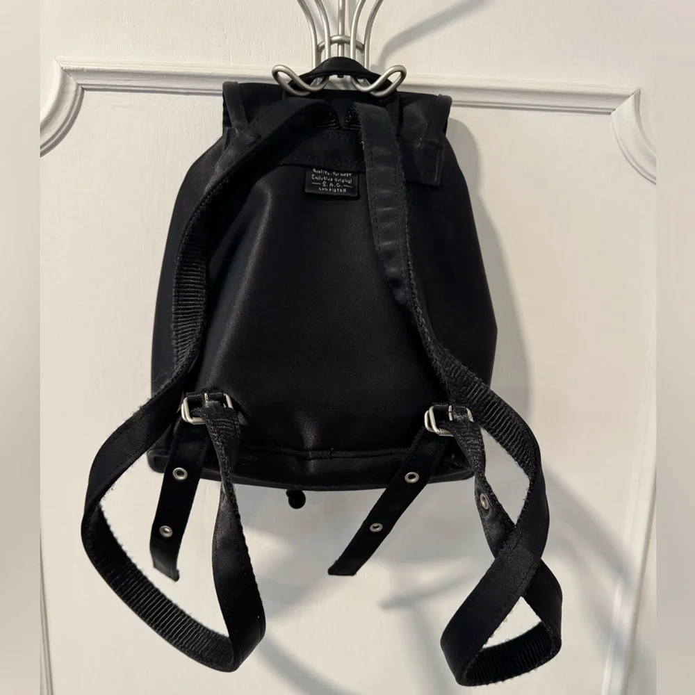 Vintage Sac Black Satin Backpack with Silver Accents - Approx. 1992-1995 Japan